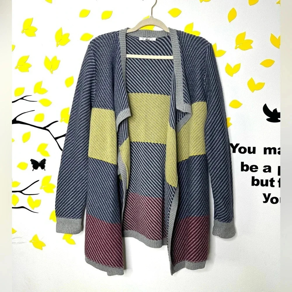 CABI Multi Colored Striped‎ Drape Front Cardigan Women Size Medium